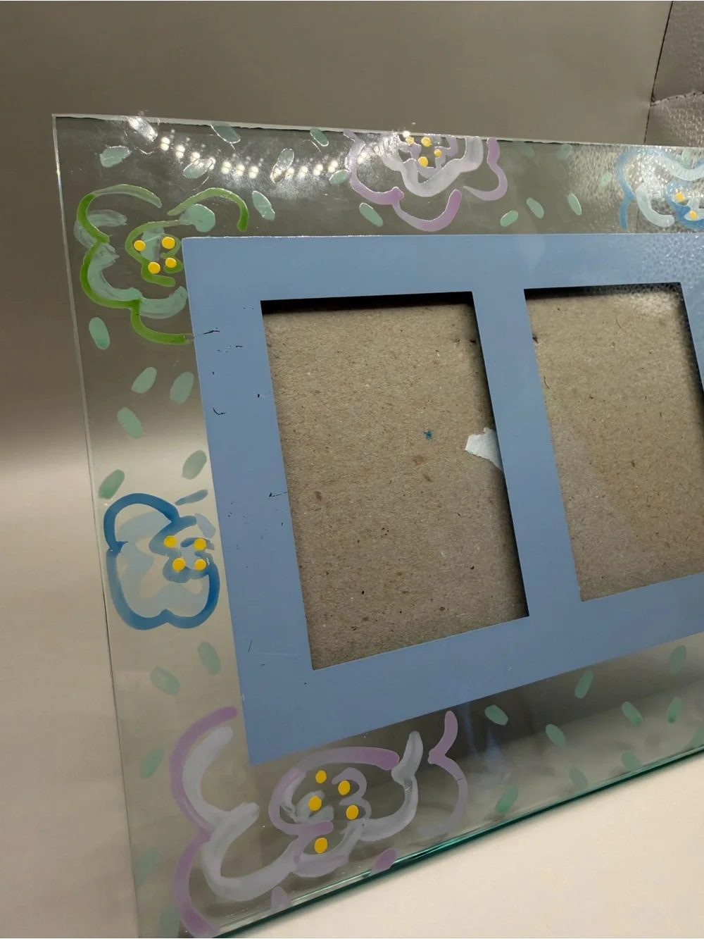 Vintage Burnes of Boston Hand Painted Floral Double Glass Photo Frame